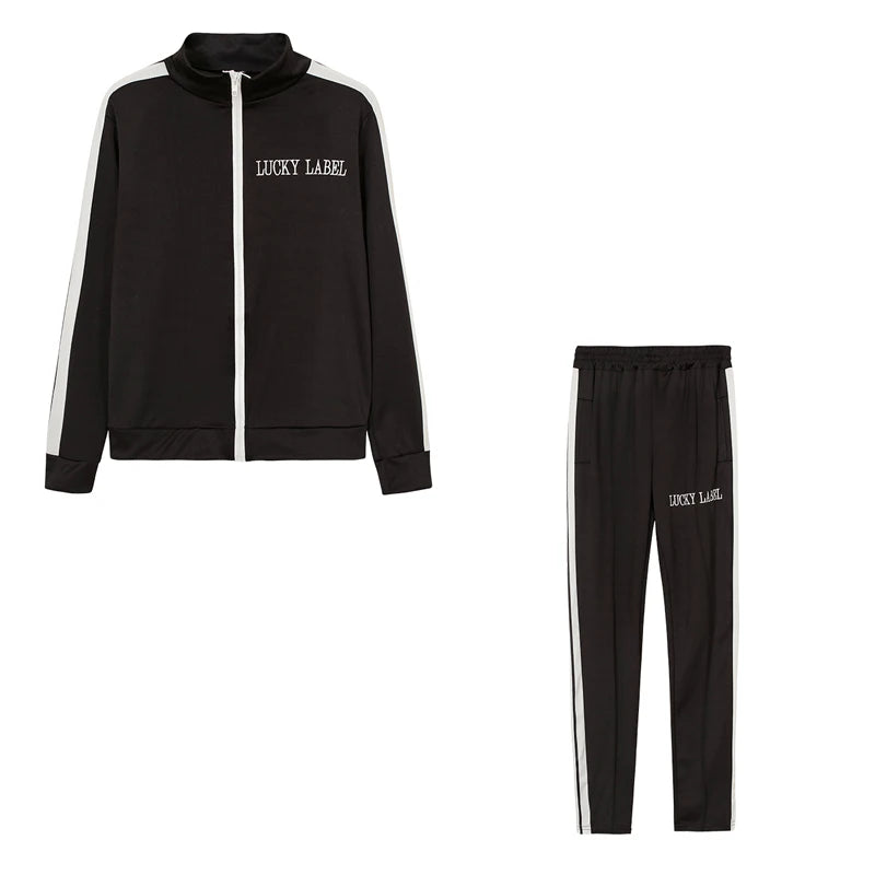 European And American Women's Fashion 2026 Letter Embroidered Zipper Sports Two-Piece Set