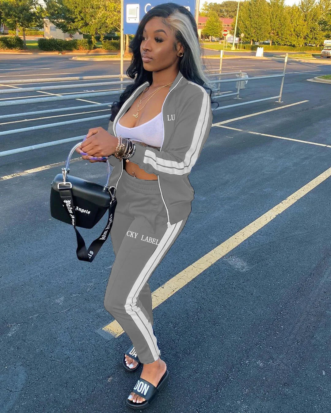 European And American Women's Fashion 2026 Letter Embroidered Zipper Sports Two-Piece Set