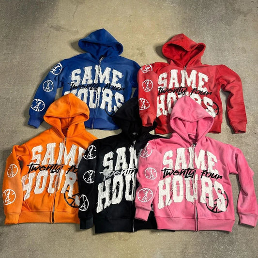Letter Sticker Printed Street Hip-Hop Style Heavyweight Hooded Sweatshirt Cardigan Design High Street Jacket