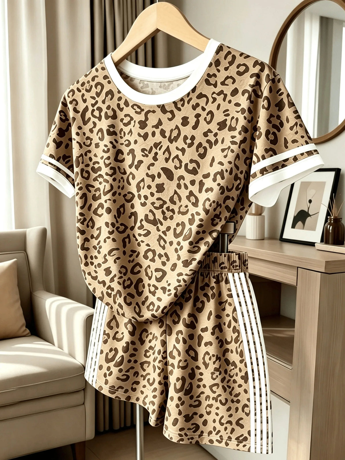 2026 Summer Women's Suit Fashion Sporty Comfortable Soft 3D Leopard Print Pattern Printed Casual Dress