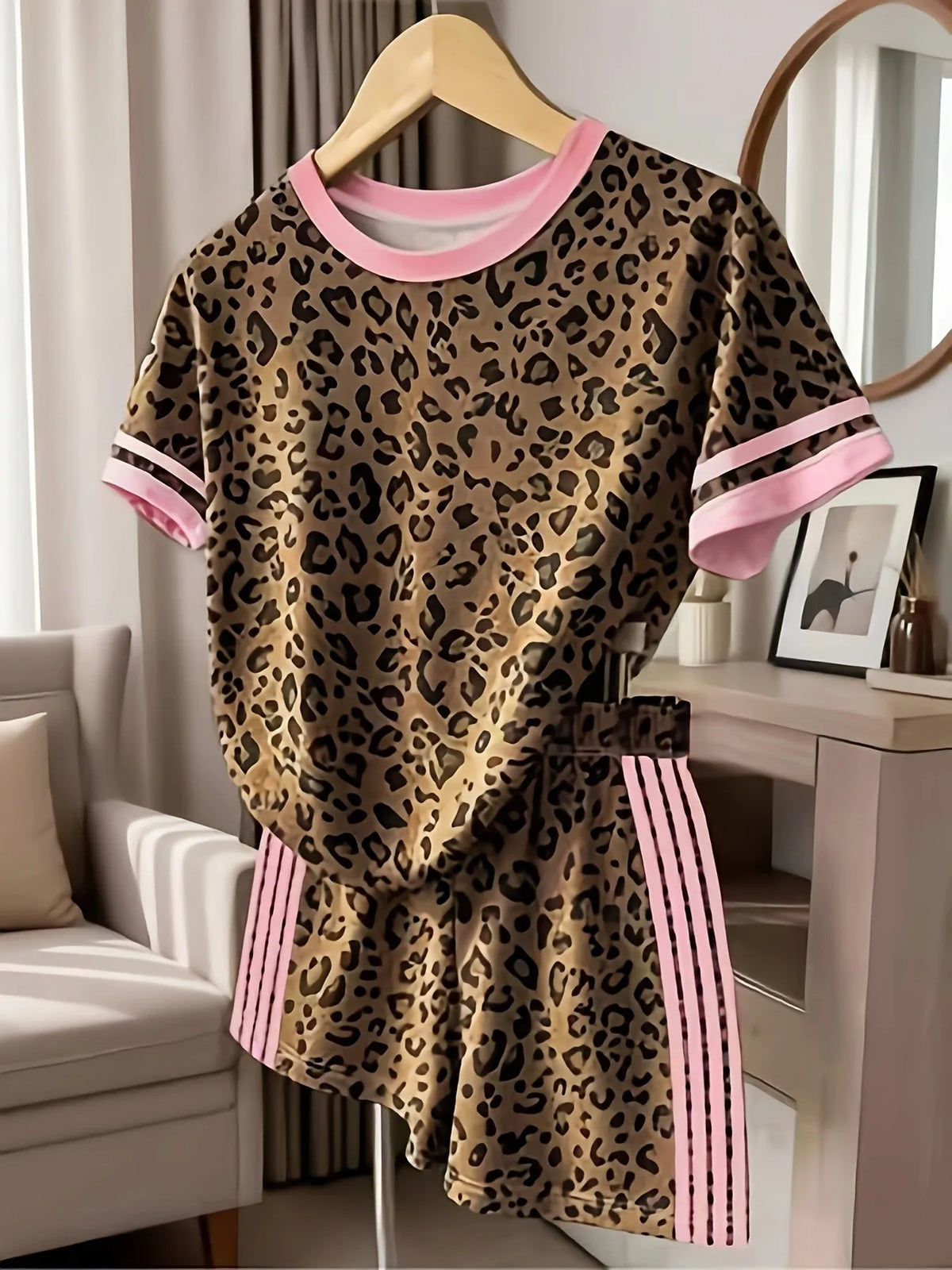 2026 Summer Women's Suit Fashion Sporty Comfortable Soft 3D Leopard Print Pattern Printed Casual Dress