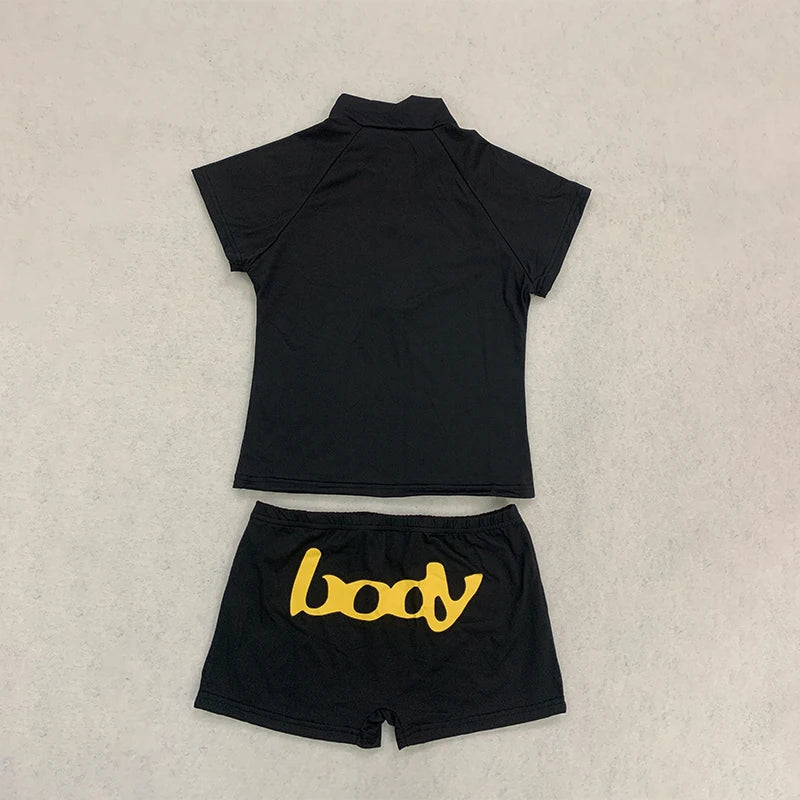 Summer New Personality Street Trend Digital Printing Slim Top Short Sets Shorts Suit for Women Y2k Style Women's Clothing
