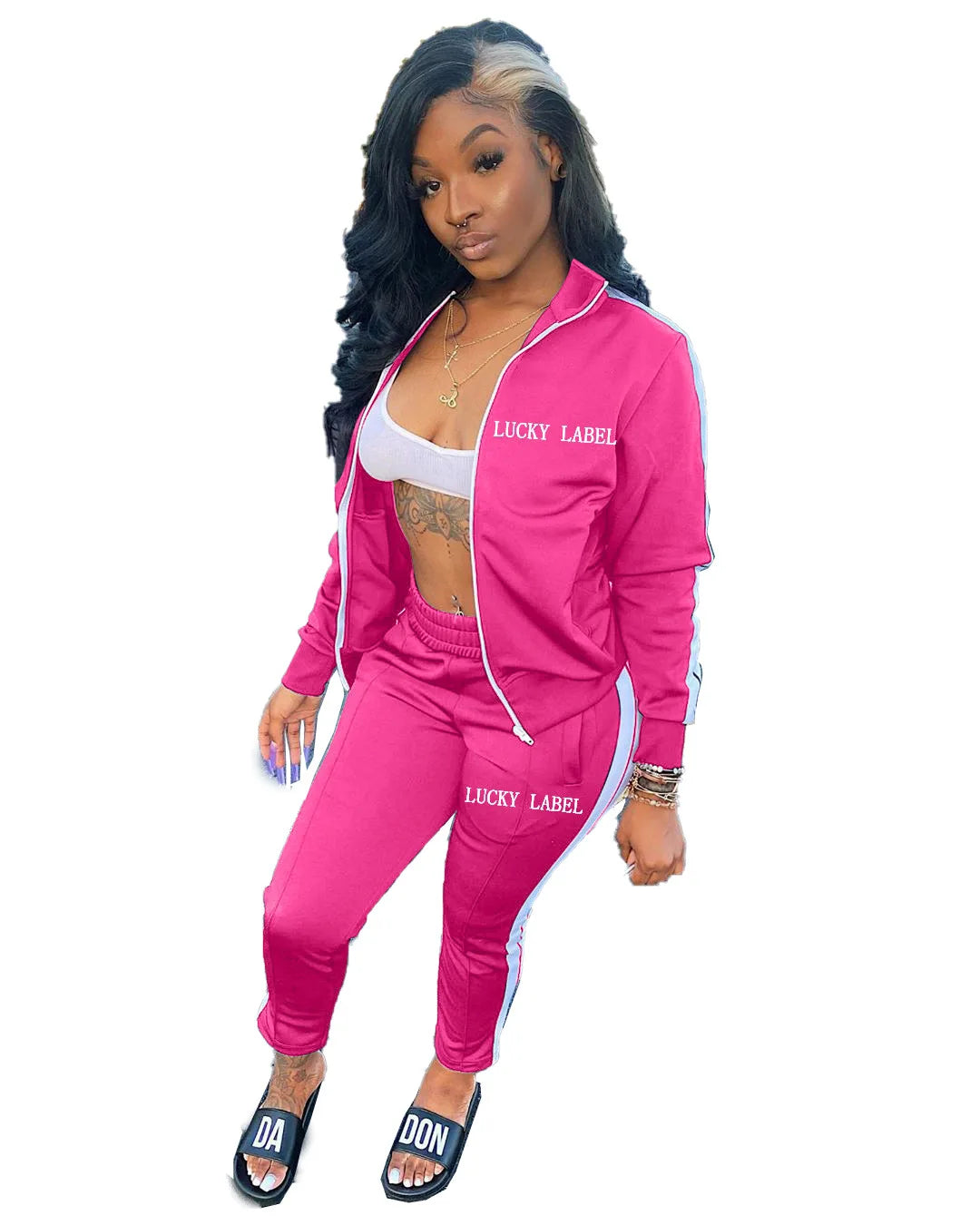 European And American Women's Fashion 2026 Letter Embroidered Zipper Sports Two-Piece Set