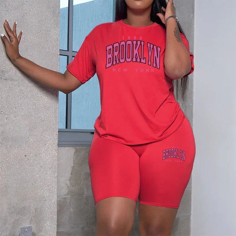 2026 Women's Summer Sportswear 2pcs Set Round Neck T-shirts Tight Shorts Ladies Home Outdoor Versatile Casual Sports Outfits