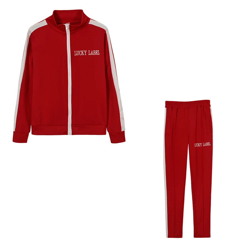 European And American Women's Fashion 2026 Letter Embroidered Zipper Sports Two-Piece Set