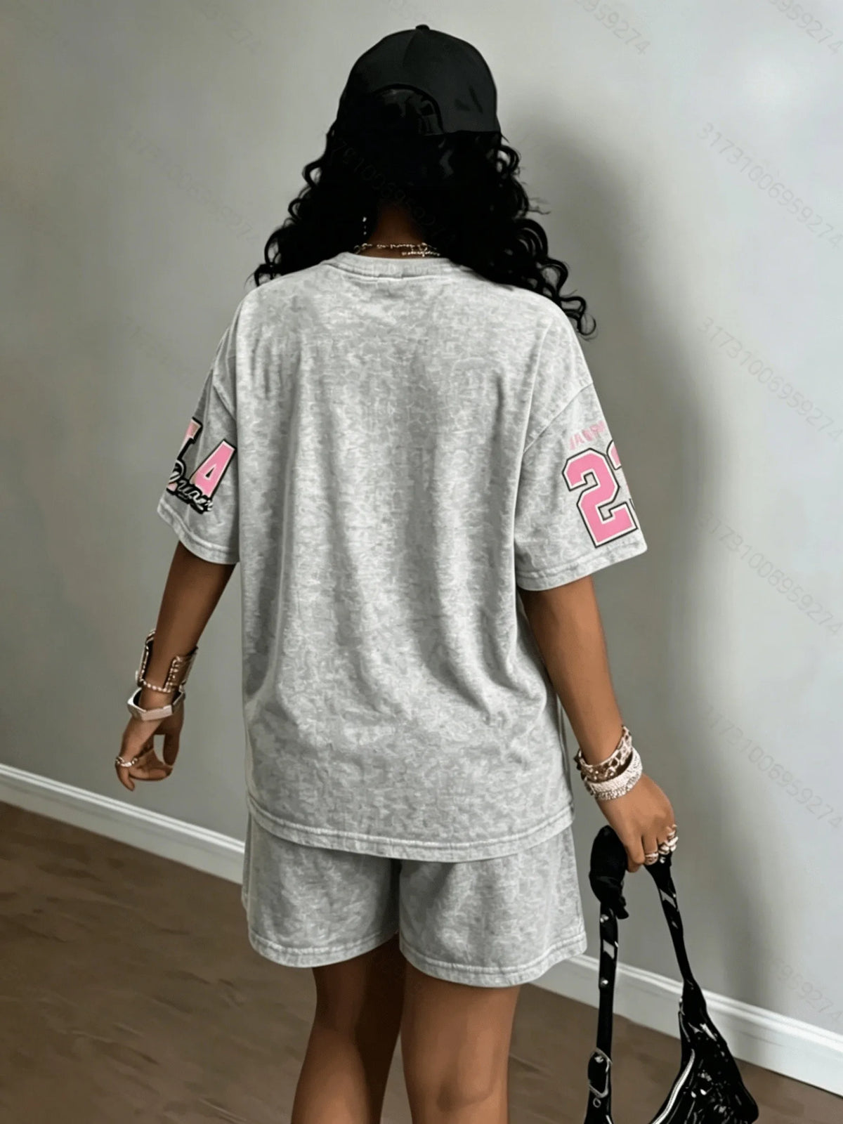 Street Casual Fashion Retro Trend Versatile 2026 Summer New Women's Short-Sleeved Short Pants Set with 3D Digital Pattern Print
