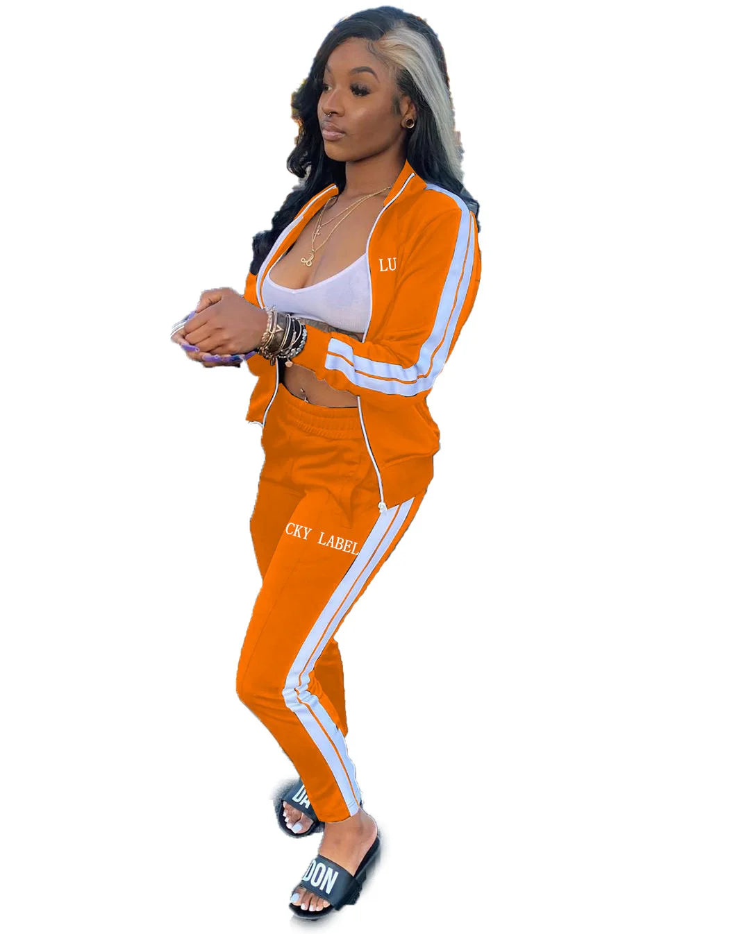 European And American Women's Fashion 2026 Letter Embroidered Zipper Sports Two-Piece Set