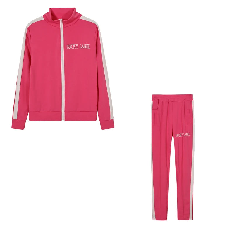 European And American Women's Fashion 2026 Letter Embroidered Zipper Sports Two-Piece Set