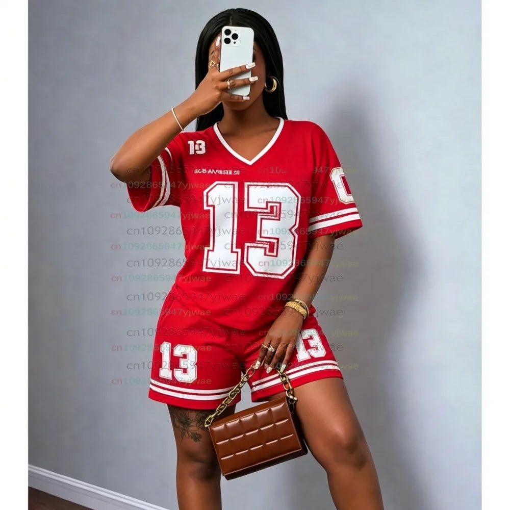 LOS ANGELES NO.13 print  men WOMEN Casual Suit Women's T-Shirt + Shorts Women Tracksuit 2 Pieces Set Women T-SHIRT SETS