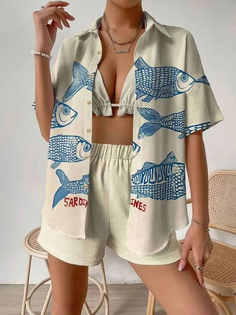 Summer Season Animal Pattern Short Sleeve Shirt Shorts Set Women Fashion Casual Wear From Mainland Chi 2 Piece Sets Woman Outfit