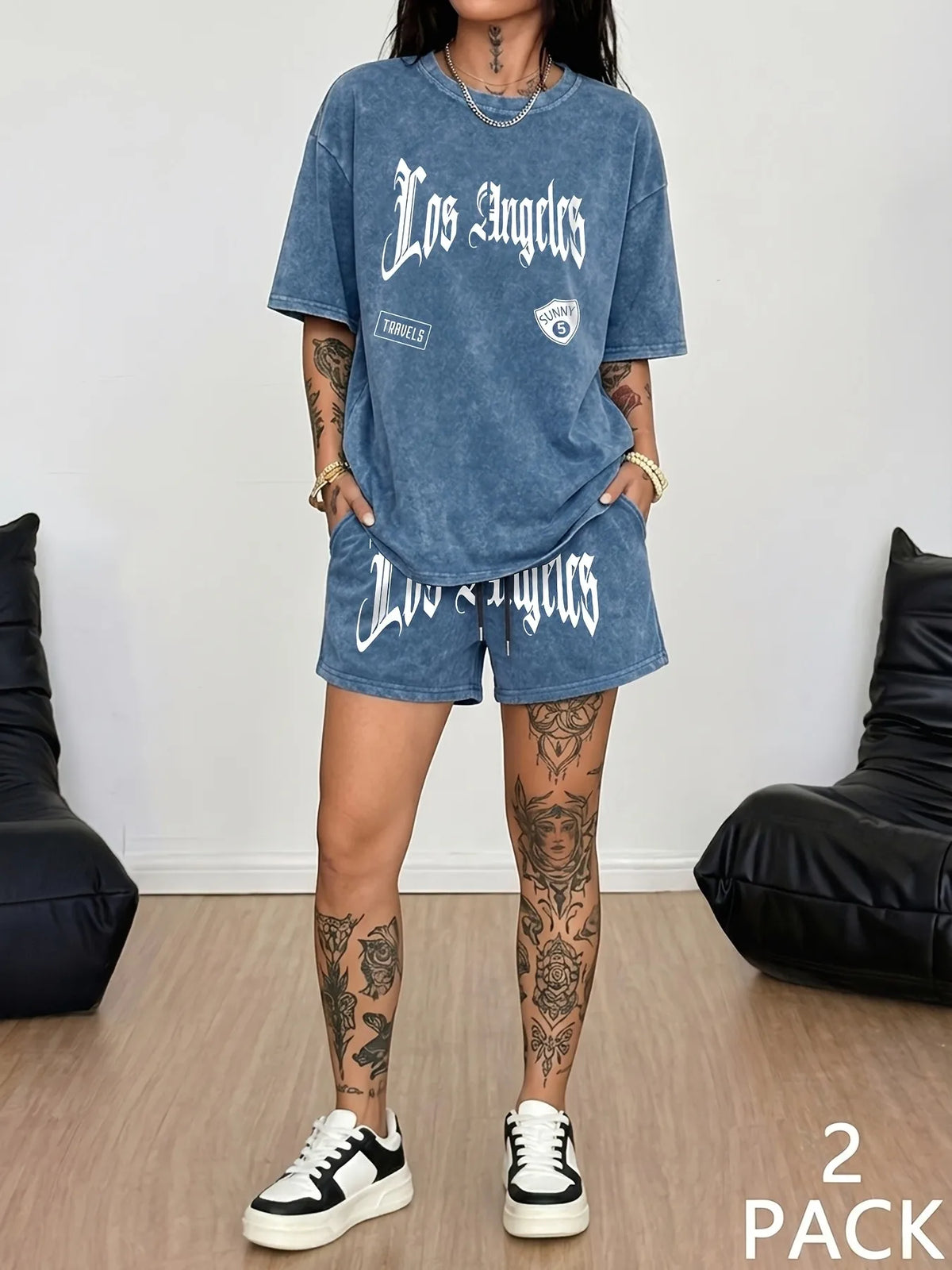 Summer women's suit with letter print lightweight breathable casual and fashionable streetwear clothing