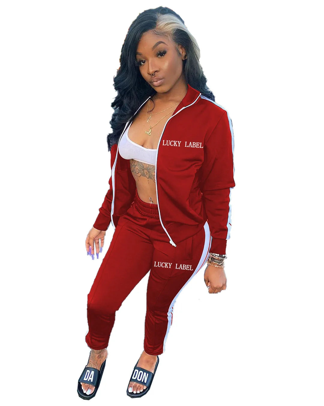 European And American Women's Fashion 2026 Letter Embroidered Zipper Sports Two-Piece Set