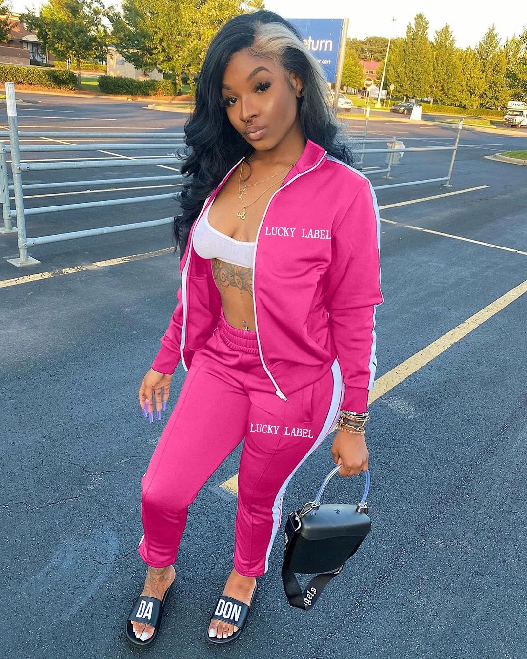European And American Women's Fashion 2026 Letter Embroidered Zipper Sports Two-Piece Set