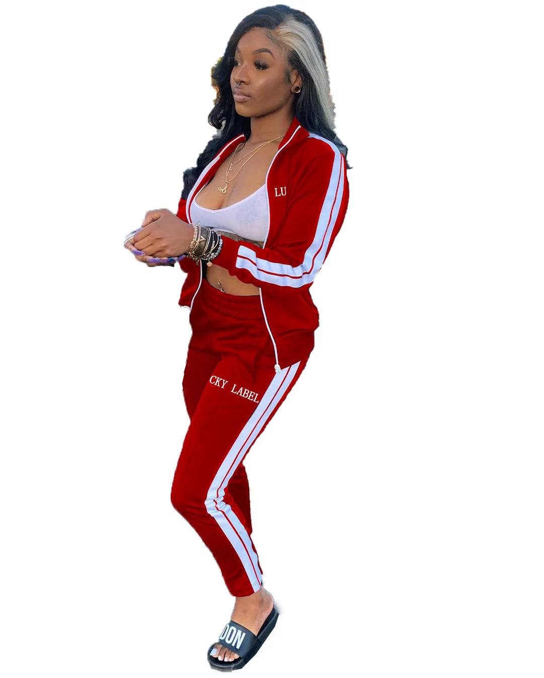European And American Women's Fashion 2026 Letter Embroidered Zipper Sports Two-Piece Set