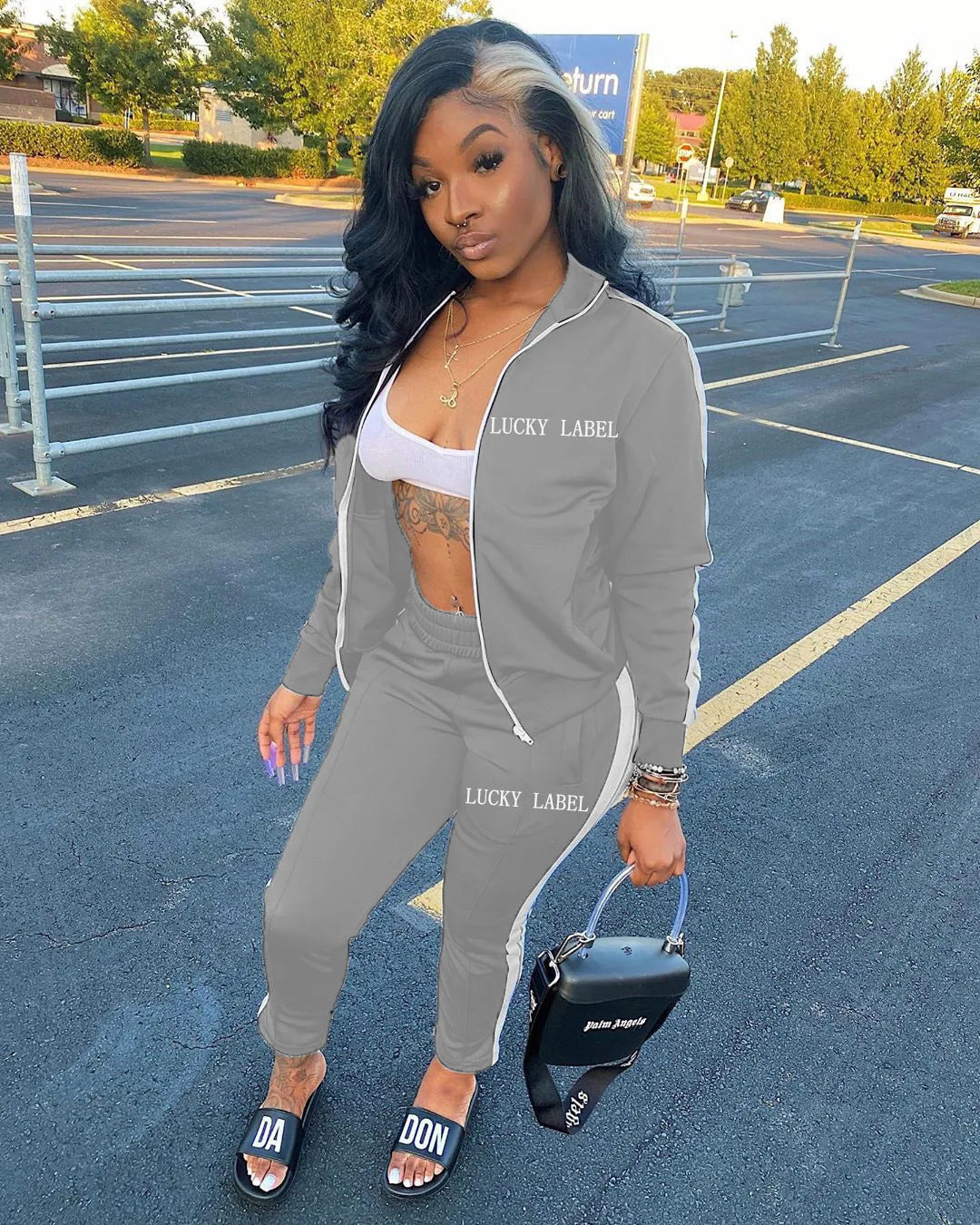 European And American Women's Fashion 2026 Letter Embroidered Zipper Sports Two-Piece Set