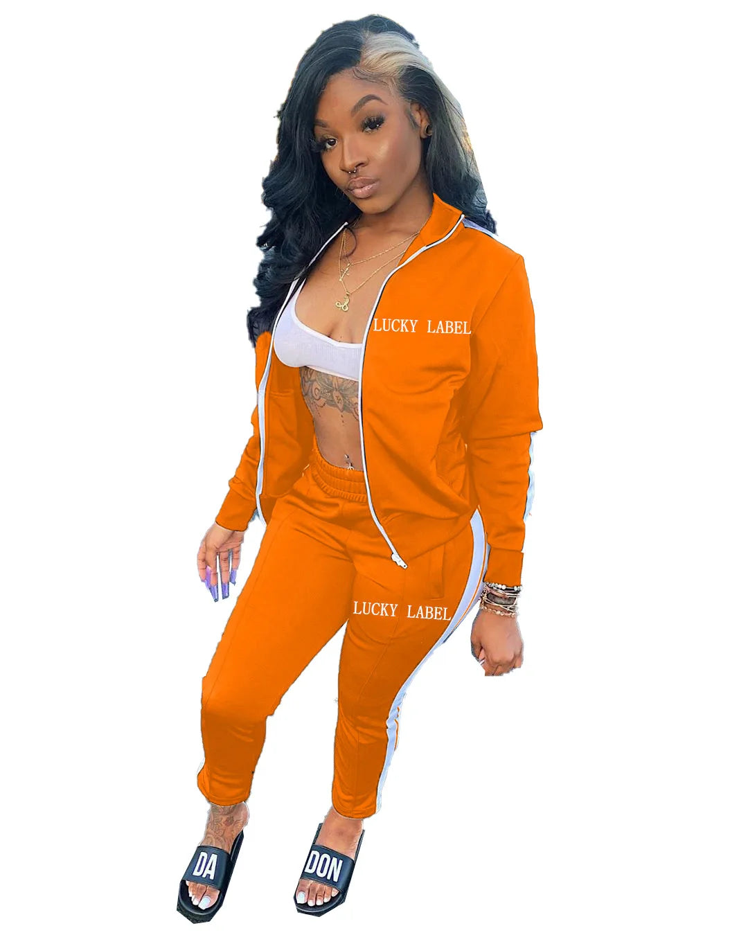 European And American Women's Fashion 2026 Letter Embroidered Zipper Sports Two-Piece Set