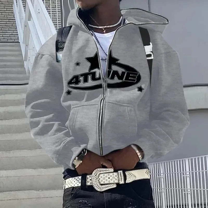 Zip Up Hoodies Cardigan Hooded Warmth Sweatshirt Aesthetics Letter Print Trend Casual Hip Hop New Sweatshirts Men's Clothing