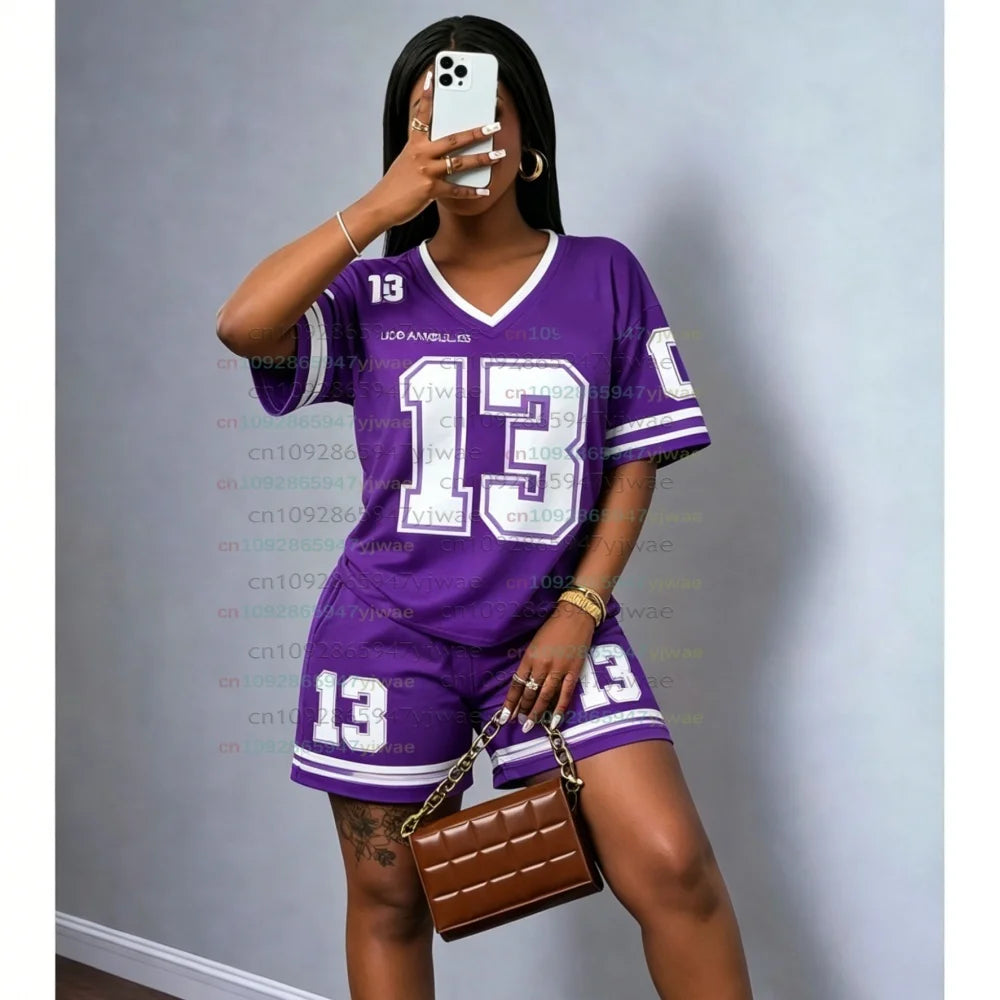 LOS ANGELES NO.13 print  men WOMEN Casual Suit Women's T-Shirt + Shorts Women Tracksuit 2 Pieces Set Women T-SHIRT SETS
