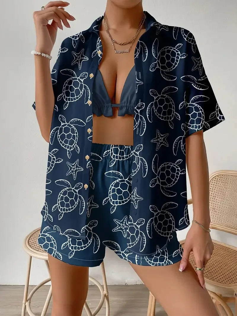 Summer Season Animal Pattern Short Sleeve Shirt Shorts Set Women Fashion Casual Wear From Mainland Chi 2 Piece Sets Woman Outfit
