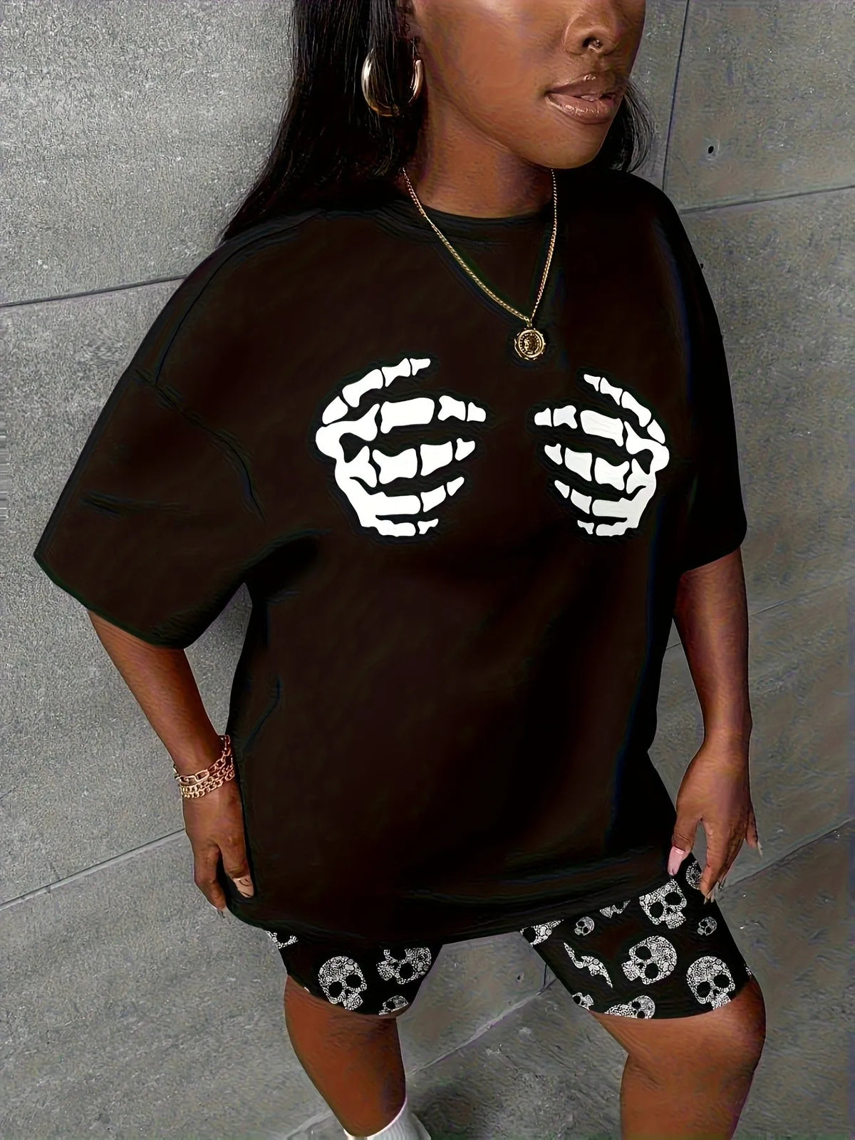 2026 Summer Women's Suit Fashion Sporty Comfort Soft 3D Weird Skull Pattern Print Stylish and Versatile Casual Wear
