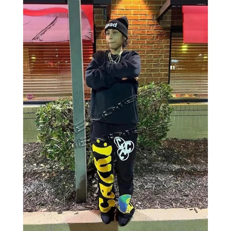Retro Y2K 3D Printed Capri Flared Sweatpants for Men Baggy Elastic Waist Casual Hip Hop Joggers Women's Fashion Pants