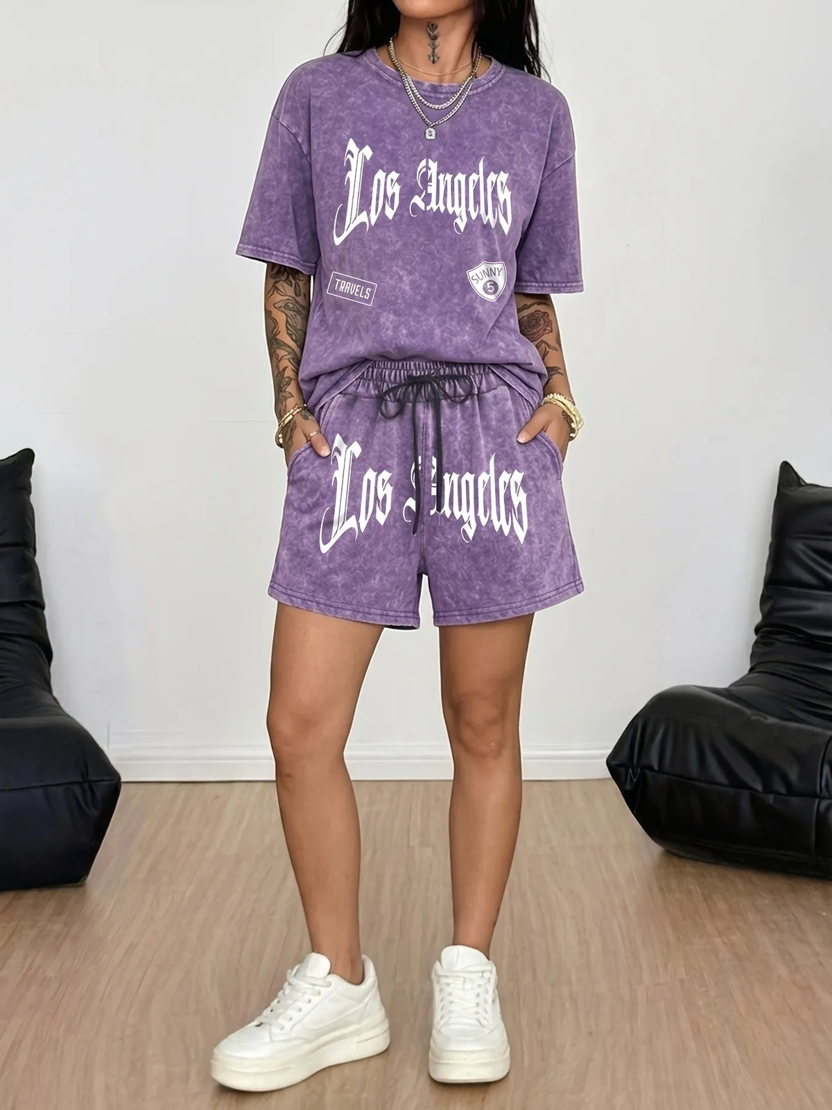 Summer women's suit with letter print lightweight breathable casual and fashionable streetwear clothing
