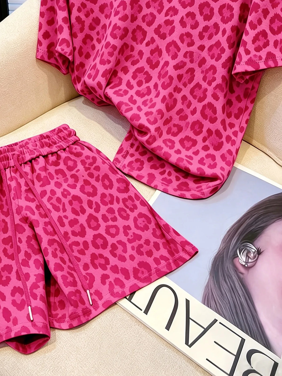 2026 Summer Women's Suit Fashion Sporty Comfortable Soft 3D Leopard Print Pattern Printed Casual Dress