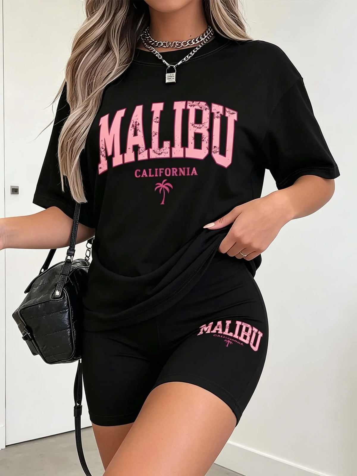 NostaNoir Ladies' Printed Casual Short Sleeve T-Shirt And Shorts Set