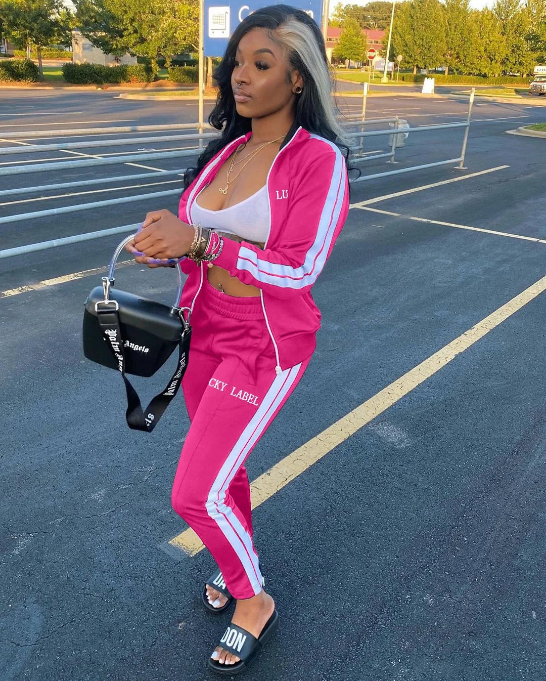European And American Women's Fashion 2026 Letter Embroidered Zipper Sports Two-Piece Set