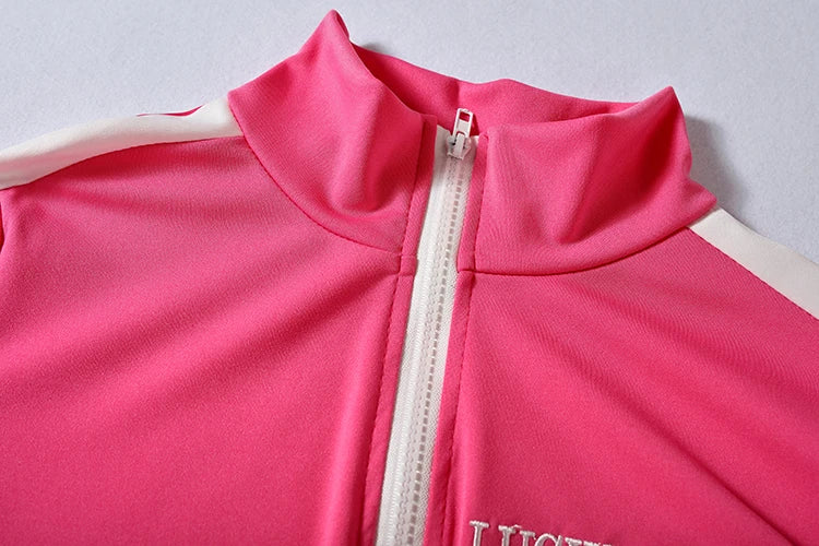 European And American Women's Fashion 2026 Letter Embroidered Zipper Sports Two-Piece Set