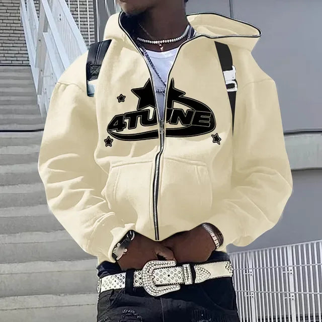 Zip Up Hoodies Cardigan Hooded Warmth Sweatshirt Aesthetics Letter Print Trend Casual Hip Hop New Sweatshirts Men's Clothing