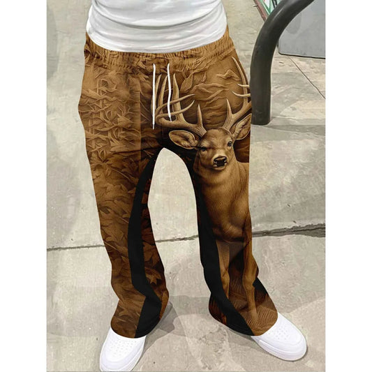 Men's Casual Street Style Trendy Cross Print Fashionable Slightly Flared Black and White Color-Block Design Sweatpants Men Pants