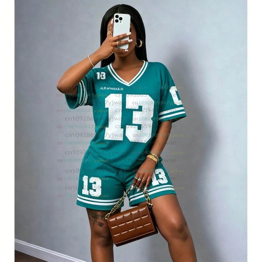 LOS ANGELES NO.13 print  men WOMEN Casual Suit Women's T-Shirt + Shorts Women Tracksuit 2 Pieces Set Women T-SHIRT SETS