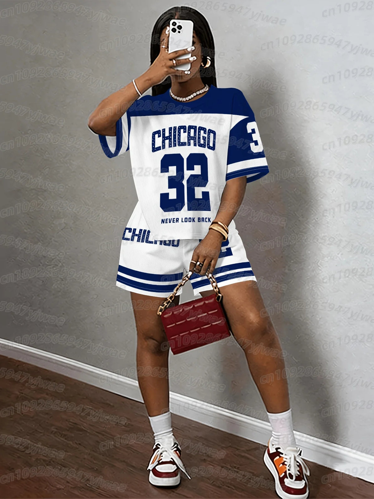 CHICAGO NO.32 print  men WOMEN Casual Suit Women's T-Shirt + Shorts Women Tracksuit 2 Pieces Set Women T-SHIRT SETS