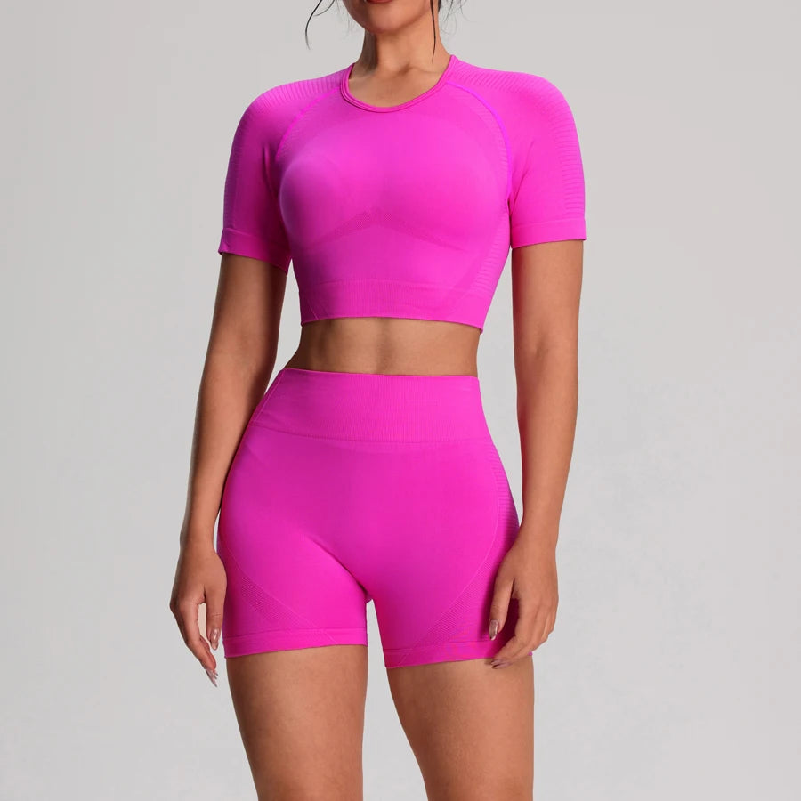 2pcs/sets Yoga Sport T-shirts Shorts Set Sportswear Woman Gym Seamless Workout Vest Shorts Leggings Activewear Women's Tracksuit