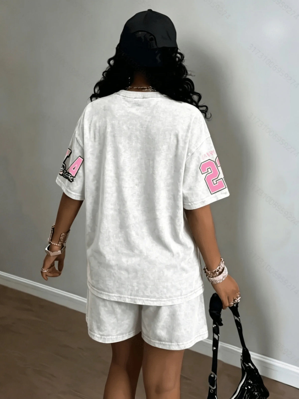 Street Casual Fashion Retro Trend Versatile 2026 Summer New Women's Short-Sleeved Short Pants Set with 3D Digital Pattern Print