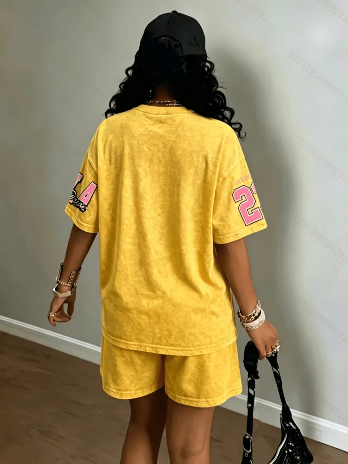 Street Casual Fashion Retro Trend Versatile 2026 Summer New Women's Short-Sleeved Short Pants Set with 3D Digital Pattern Print