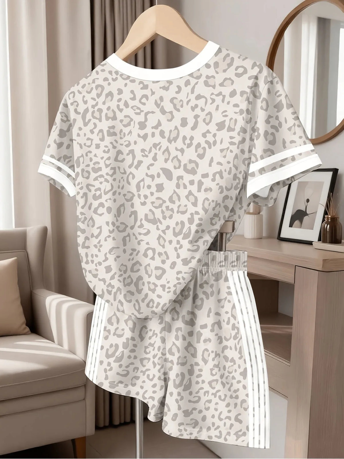 2026 Summer Women's Suit Fashion Sporty Comfortable Soft 3D Leopard Print Pattern Printed Casual Dress