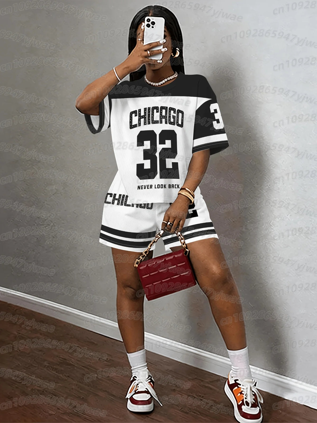 CHICAGO NO.32 print  men WOMEN Casual Suit Women's T-Shirt + Shorts Women Tracksuit 2 Pieces Set Women T-SHIRT SETS