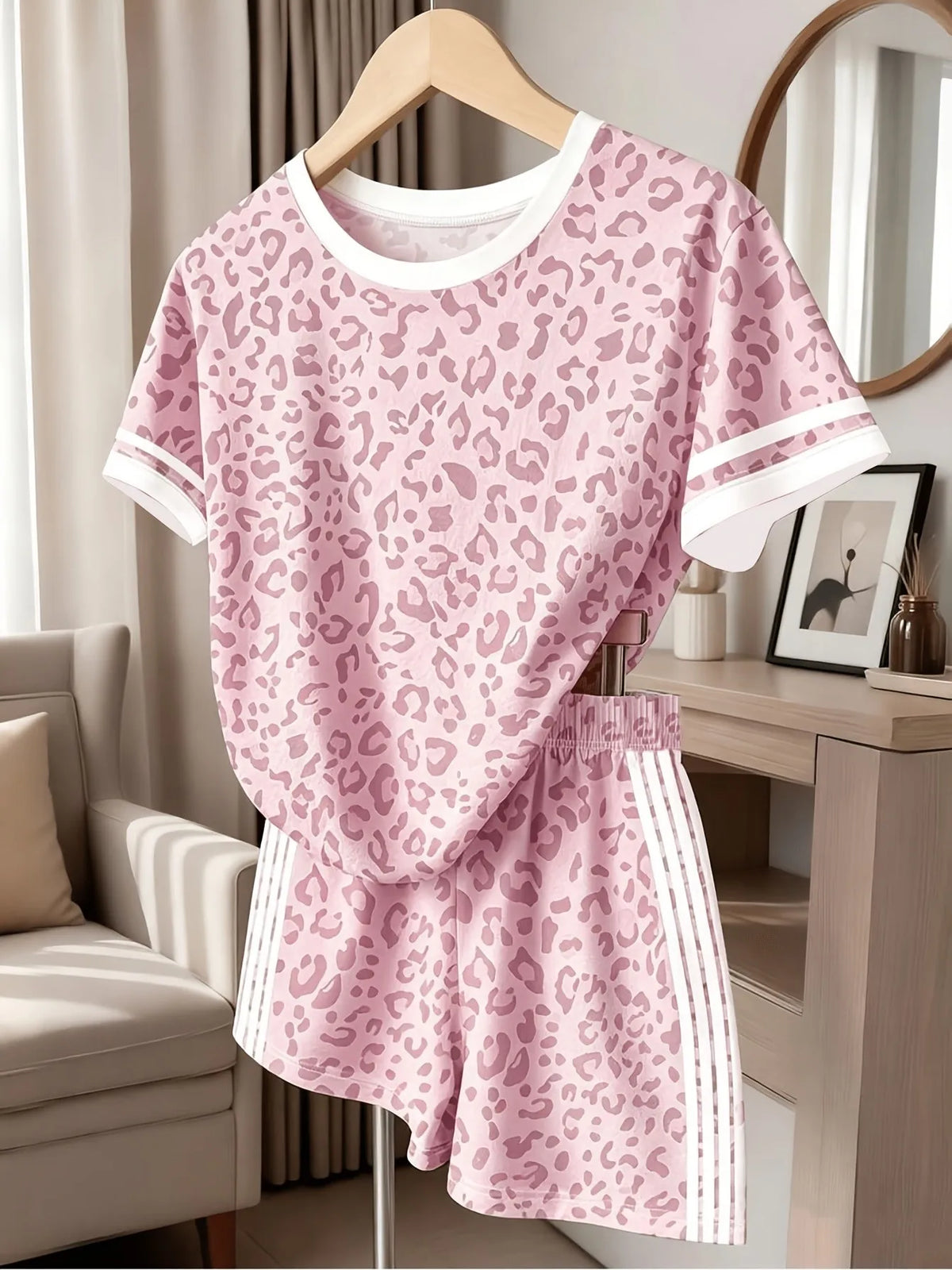 2026 Summer Women's Suit Fashion Sporty Comfortable Soft 3D Leopard Print Pattern Printed Casual Dress