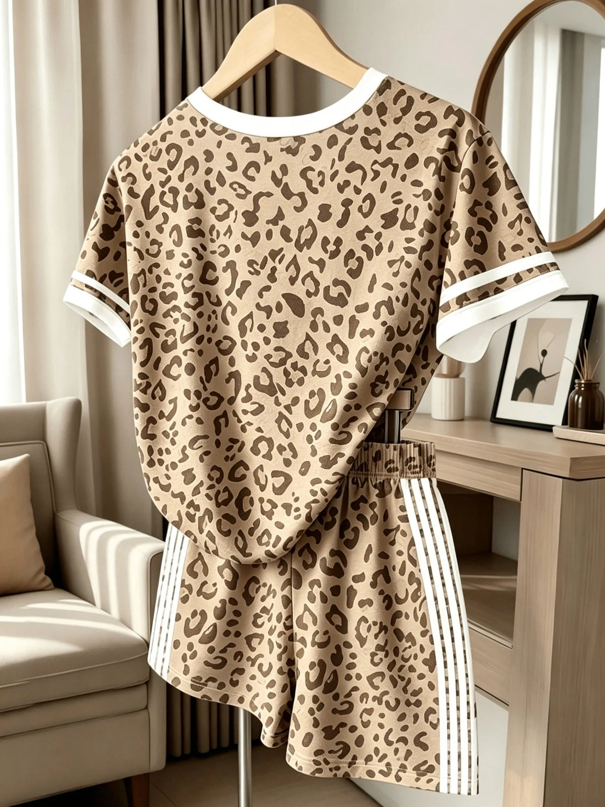 2026 Summer Women's Suit Fashion Sporty Comfortable Soft 3D Leopard Print Pattern Printed Casual Dress