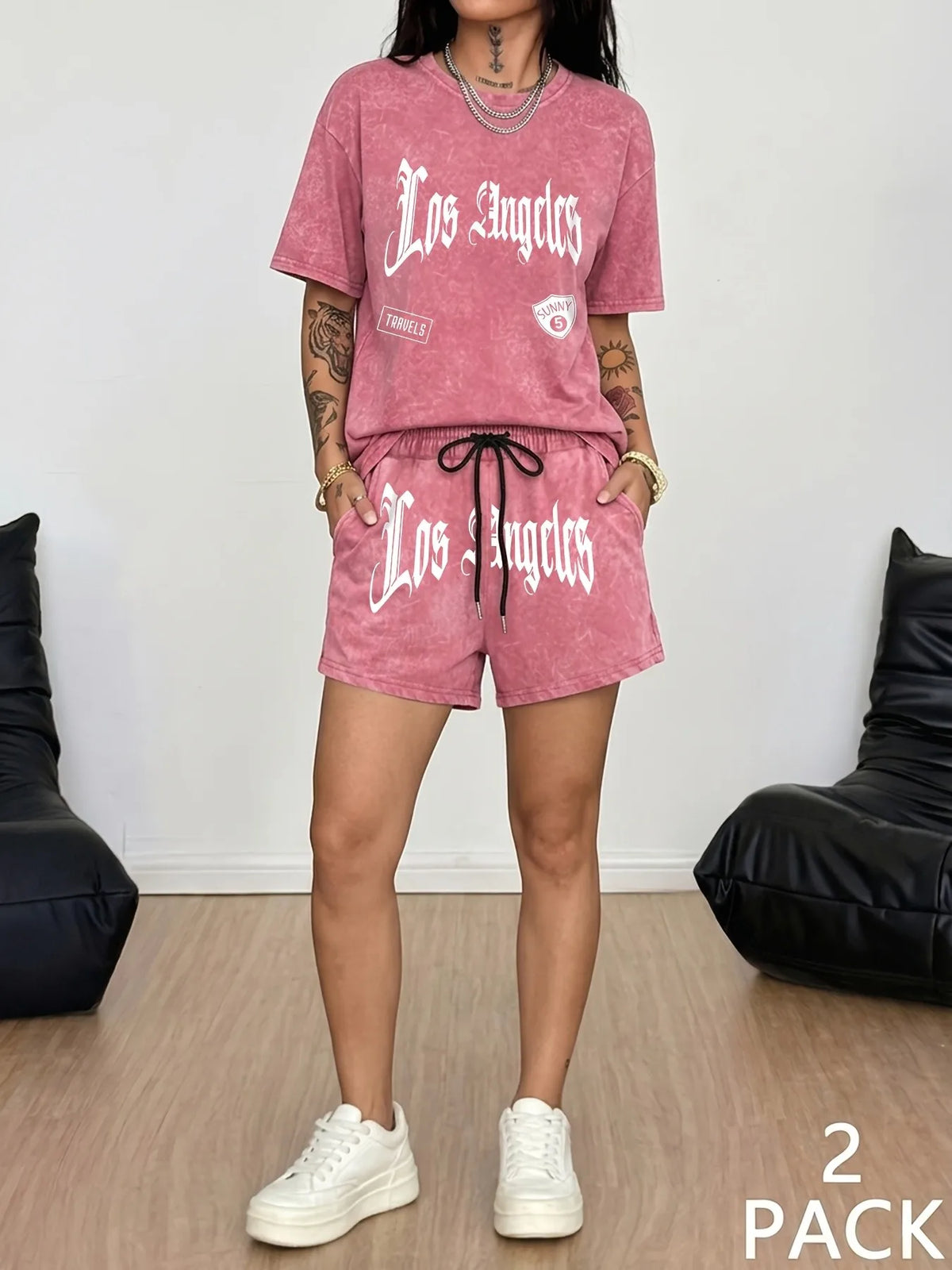 Summer women's suit with letter print lightweight breathable casual and fashionable streetwear clothing