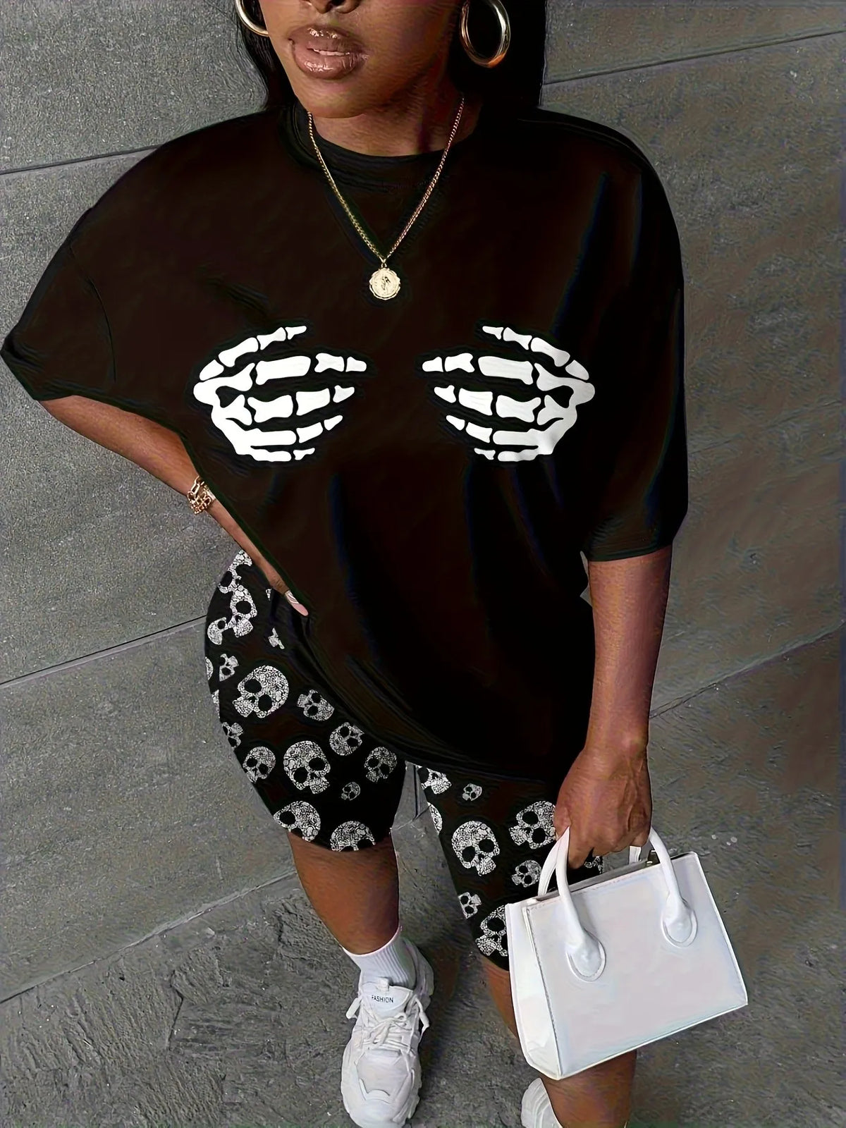 2026 Summer Women's Suit Fashion Sporty Comfort Soft 3D Weird Skull Pattern Print Stylish and Versatile Casual Wear