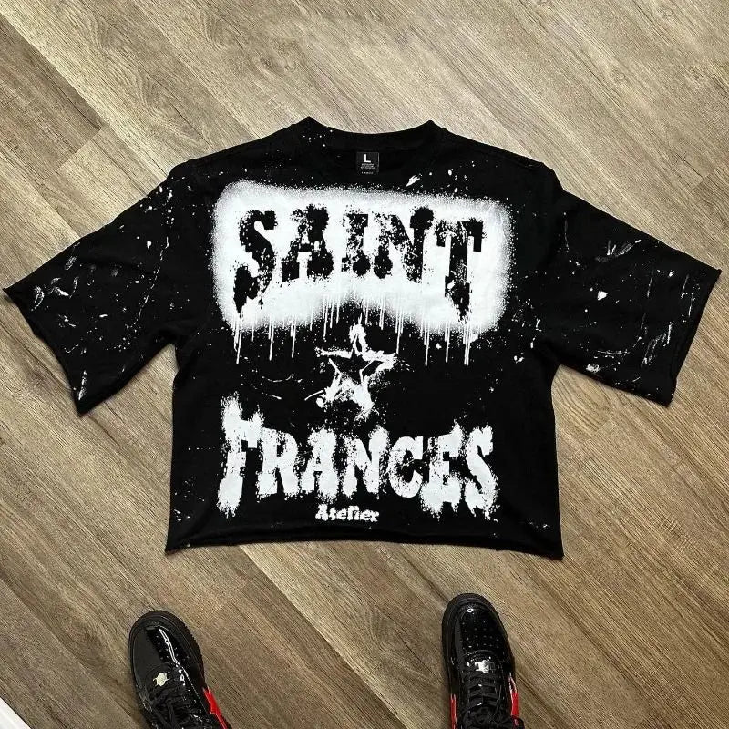 Streetwear T Shirt Hip Hop Punk Rock Letter Graphic Print Oversized T-Shirt Mens Womens Round Neck Short Sleeve Tops Kids