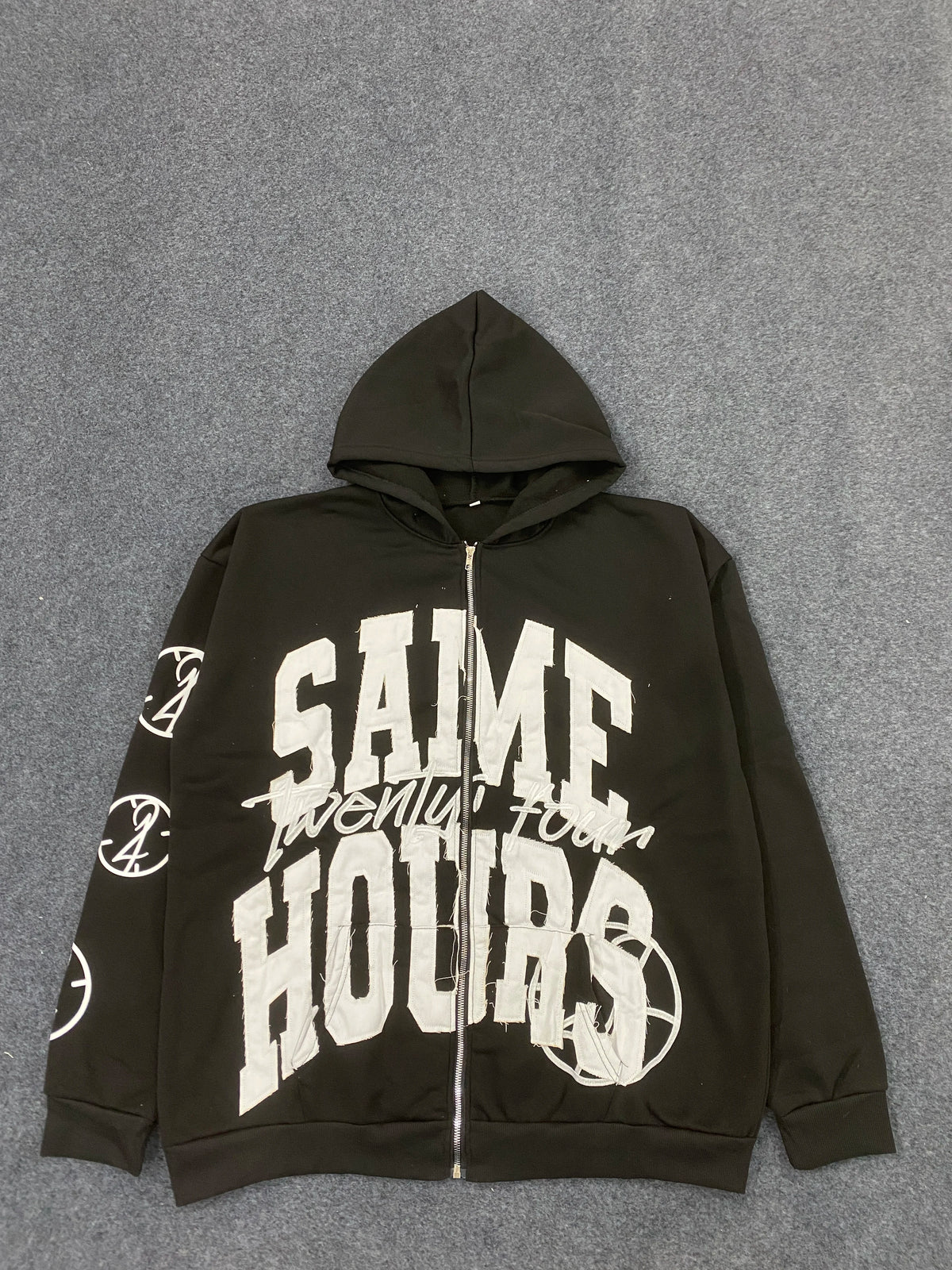 Letter Sticker Printed Street Hip-Hop Style Heavyweight Hooded Sweatshirt Cardigan Design High Street Jacket