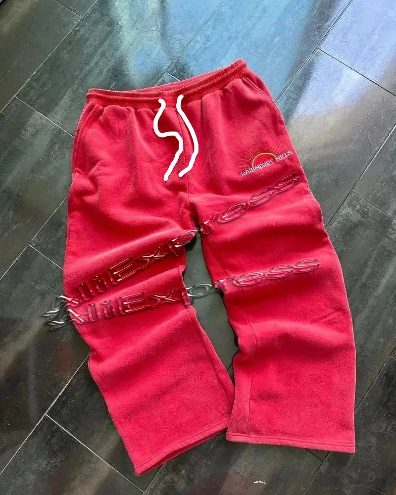 Retro Y2K 3D Printed Capri Flared Sweatpants for Men Baggy Elastic Waist Casual Hip Hop Joggers Women's Fashion Pants