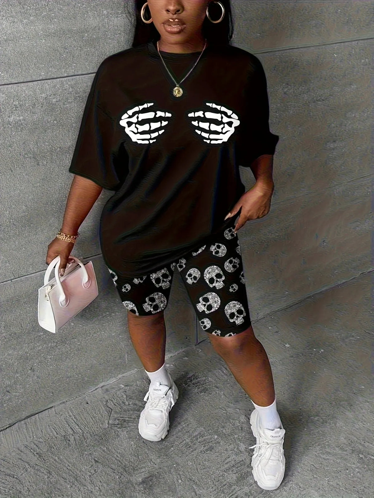 2026 Summer Women's Suit Fashion Sporty Comfort Soft 3D Weird Skull Pattern Print Stylish and Versatile Casual Wear