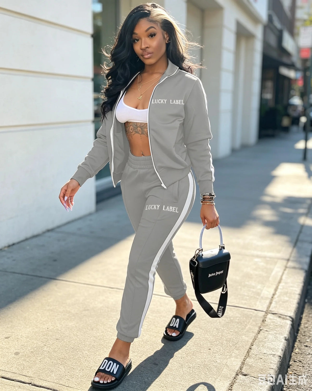 European And American Women's Fashion 2026 Letter Embroidered Zipper Sports Two-Piece Set