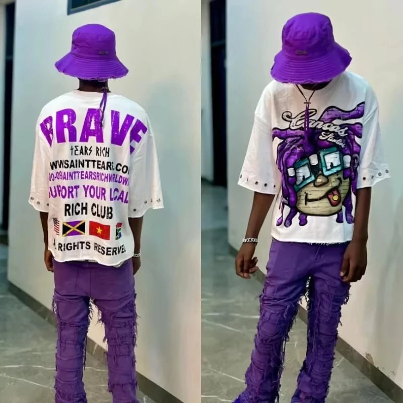 American Street Fashion Casual Cartoon Cartoon High Street Trendy Brand T-shirt Men Goth Hip-hop Rock Short-sleeved Women
