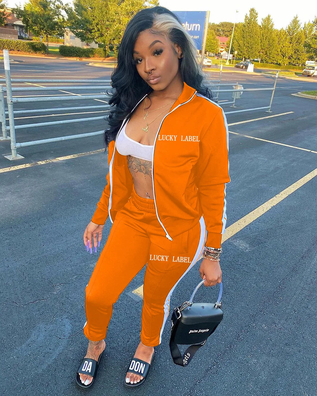 European And American Women's Fashion 2026 Letter Embroidered Zipper Sports Two-Piece Set